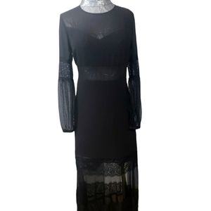 Express sheer mesh lace polka-dot long black maxi dress size 12